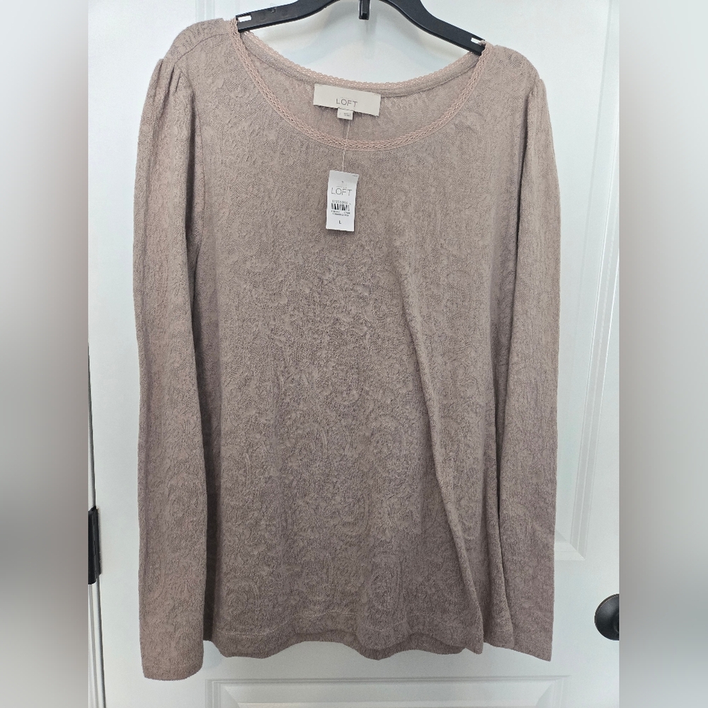 NWT Ann Taylor LOFT long sleeve tan blouse with lace detailing size L